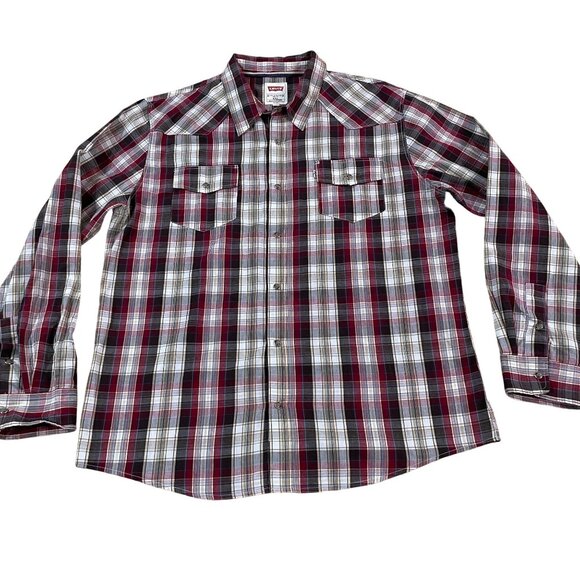 Levi's Men's Western Shirt Plaid Long Sleeve Size XXL Cowboy Rancher Pearl Snaps - Picture 1 of 5
